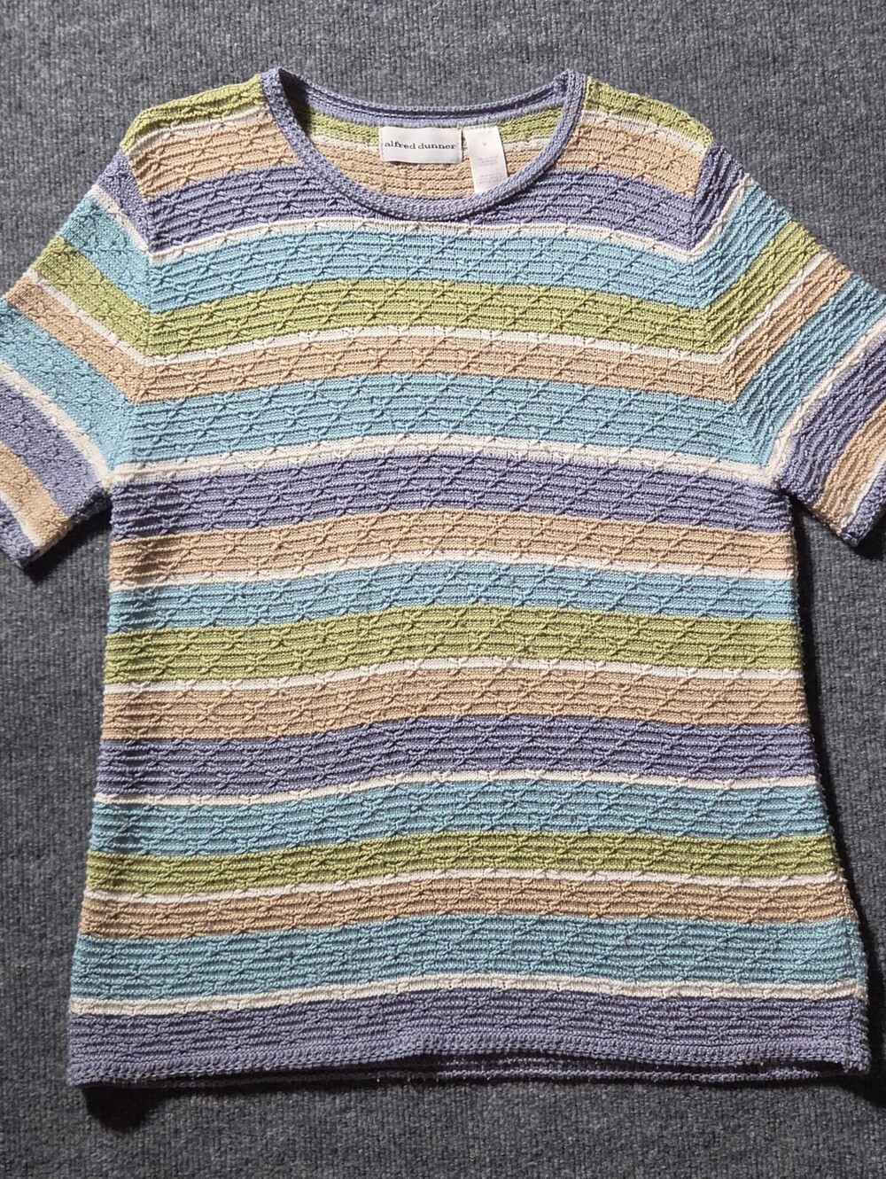 Alfred Dunner M Striped Textured Knit Short Sleeve Sweater